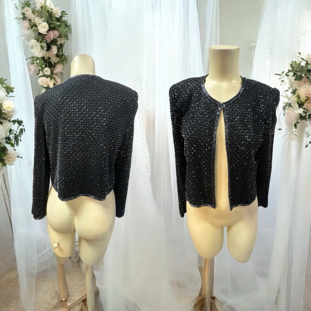 Discovery,Woman,Cocktail Jacket,Black,Sz 10,Long Sleeve,Embroidered bead,Button!